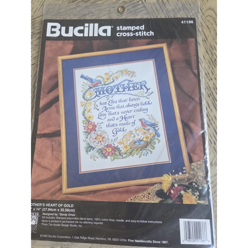 Bucilla Counted Cross Stitch Kit Vintage 1995 Floral Mother's Heart Of Gold New